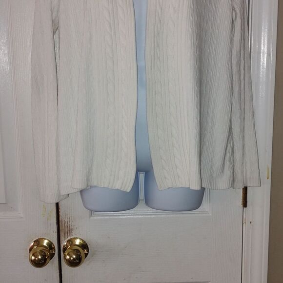 Kim Rogers White ribbed open front cardigan sweater Sz L - Picture 2 of 5